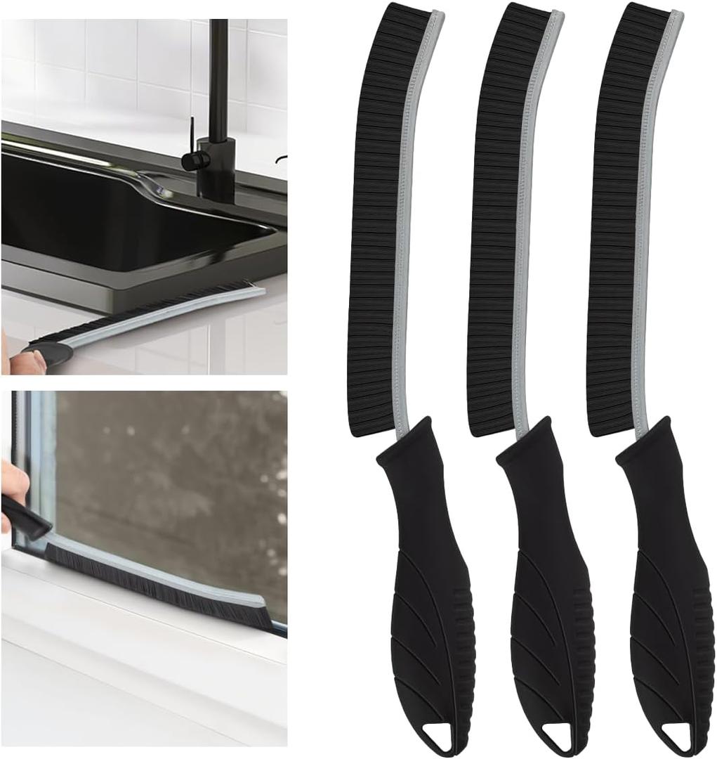 SXhyf Hard Bristle Crevice Cleaning Brush - Multifunctional Gap Cleaning Brush, Bathroom Cleaning Tools, Grout Brush, Crevice Cleaning Supplies for Household Use, Kitchen, Window, Vehicle (3, Black)