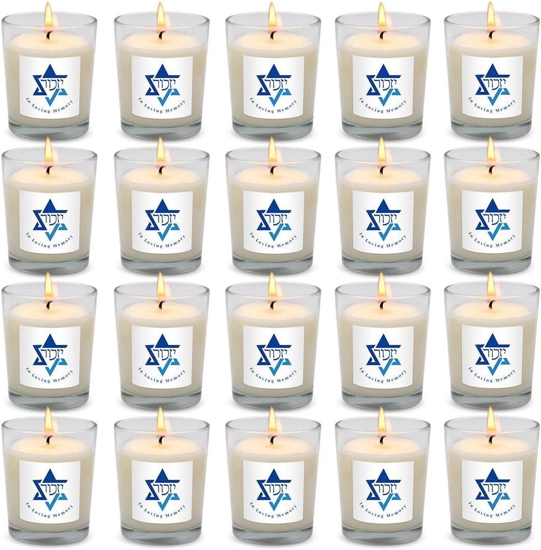 20 Pack White Yahrzeit Candles - Yahrzeit Memorial Candles, Memorial Bereavement Gifts for Loss of Loved One, Jewish Sympathy, Natural Soy Wax Hand Poured