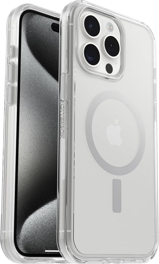 OtterBox iPhone 15 Pro MAX (Only) Symmetry Series Clear Case - (Clear), snaps to MagSafe, ultra-sleek, raised edges protect camera & screen (ships in polybag, ideal for business customers)