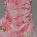 WDIRARA Women's Floral Print Ruched Cami Dress Spaghetti Strap Ruffle Hem Mesh Mini Dress Multicolor Pink X-Small