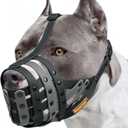 Mayerzon Pitbull Muzzle, Lightweight Basket Muzzle for Dogs Rottweiler Amstaff to Prevent Biting Eating, Safe for Grooming Vet Visits Training, Allows to Pant Drink, Adjustable & Sturdy (L [Snout Cir: 11.5"-13"], BlackGrey)