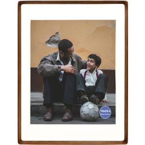 18x24 Picture Frames Walnut Solid Wood Vertical Horizontal Standing Display Photos 16x20 with Mat or 18x24 Without Mat Lovely Gift for Desk Tabletop Wall Mount Gallery Poster Frame H24