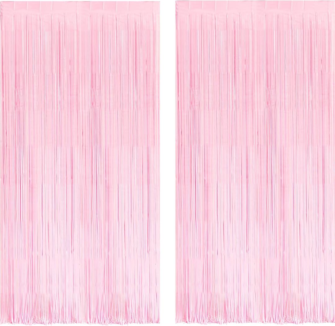 BRAVESHINE Pastel Pink Foil Fringe Curtains Tinsel Backdrop - 2 Pack Photo Booths Party Streamers Supplies for Easter Girls Princess Birthdays Bridal Shower Bachelorette Sweet Bow Decorations