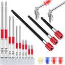 DUAIU 17PCS Magnetic Screwdriver Bit Set, S2 Steel K5 Impact Resistant Non-Slip PH2 Screwdriver Drill Bits (1", 2", 3", 4", 6") X2 And 3 Drill Bit Extensions & 4 Magnetizers