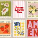 Trendy Christian Wall Art Colorful Scripture Pictutres Wall Decor Jesus Loves You Religious Quotes Posters Maximalist Bible Verse Florals Preppy Painting Print Artwork for Dorm Apartment, Unframed (10L''X8W'')