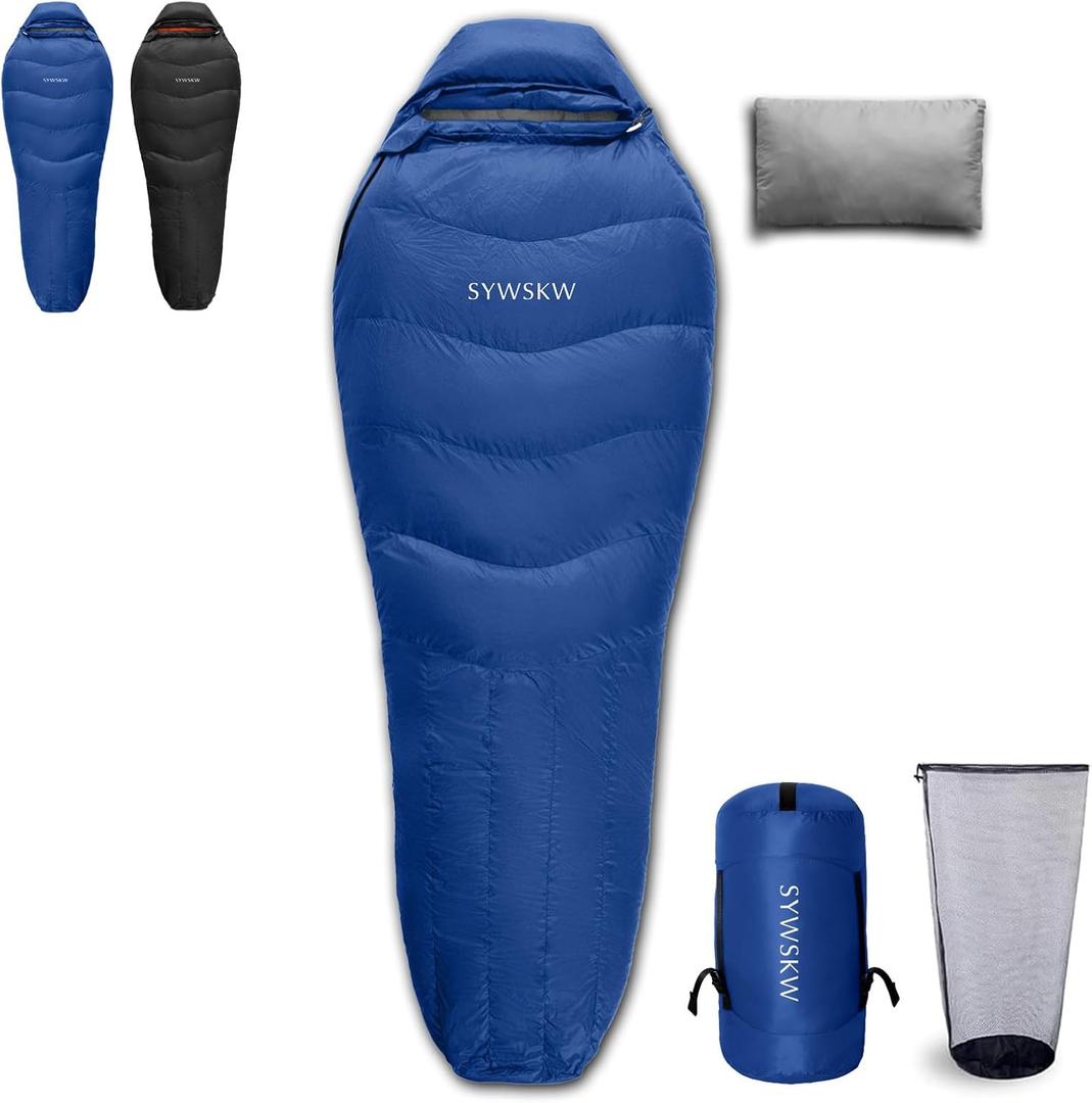 Down Sleeping Bag with Pillow for Backpacking,15 5 0 Wide Down Sleeping Bag (86.6 in x 33.5 in) for Adults,Youth Camping and Hiking Outdoor with 680FP Duck Down