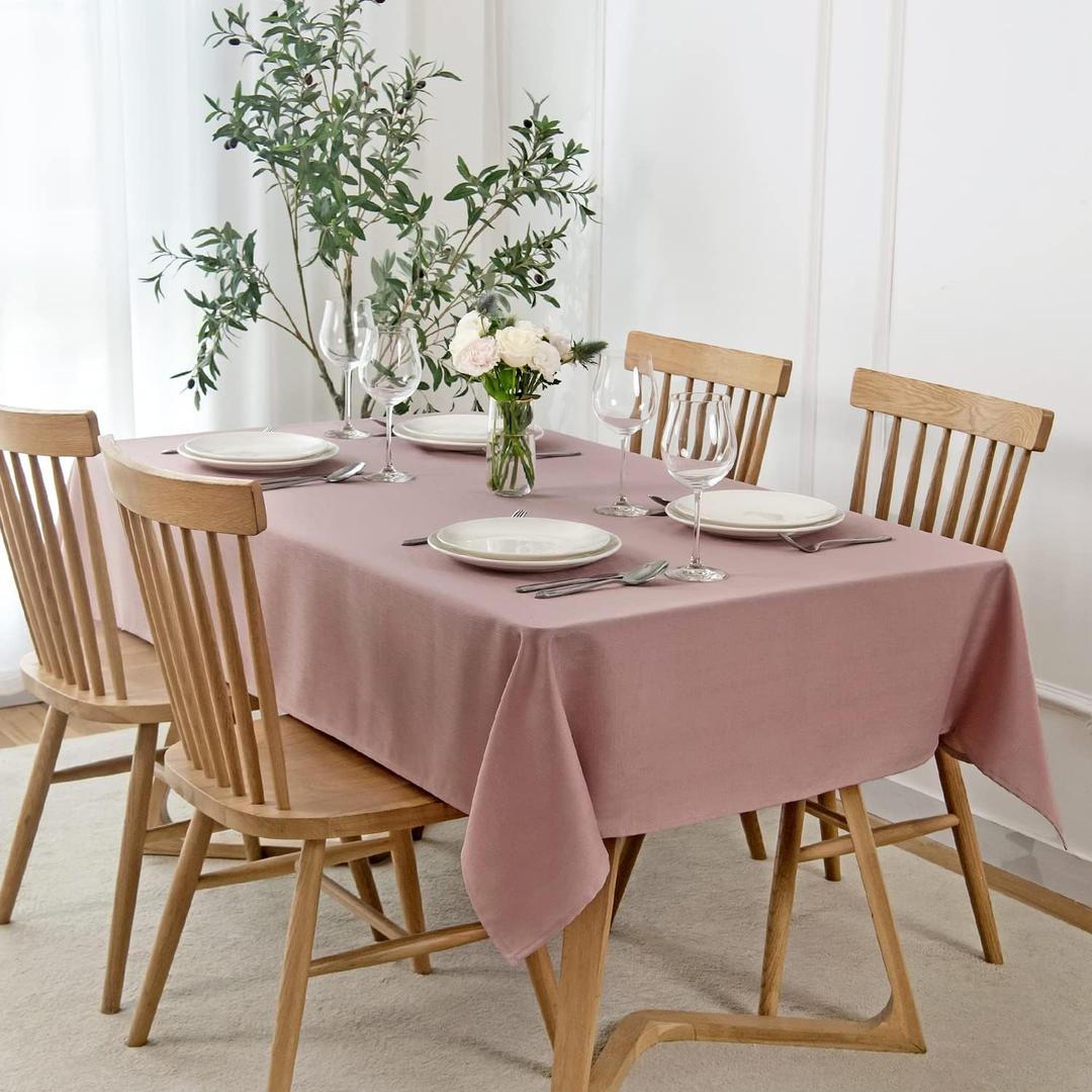 maxmill Faux Linen Textured Rectangle Tablecloth Water Resistant Wrinkle Free Spill-Proof, Soft Table Cloth for Dining Room Decoration, Banquet Parties Event Holiday Dinner, 60 x 84 Inch Dusty Pink
