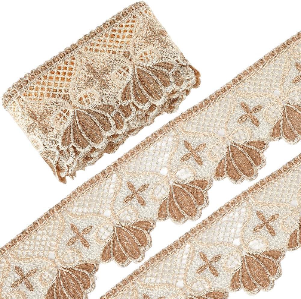 GORGECRAFT 5 Yards4 Inch Wide Crown Floral Trim Europe Embroidered Venice Lace Ribbon Sewing Edge Trim Inelastic Applique Fabric Crafts for Sewing Craft DIY Clothes Wedding Decoration (Coffee)