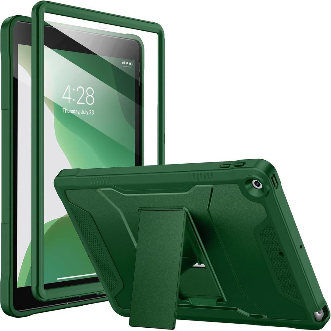 Soke Case for iPad 9th/8th/7th Generation 10.2-Inch (2021/2020/2019 Release), with Built-in Screen Protector and Kickstand, Rugged Full Body Protective Cover for Apple iPad 10.2 Inch - Alpine Green (Alpine Green)