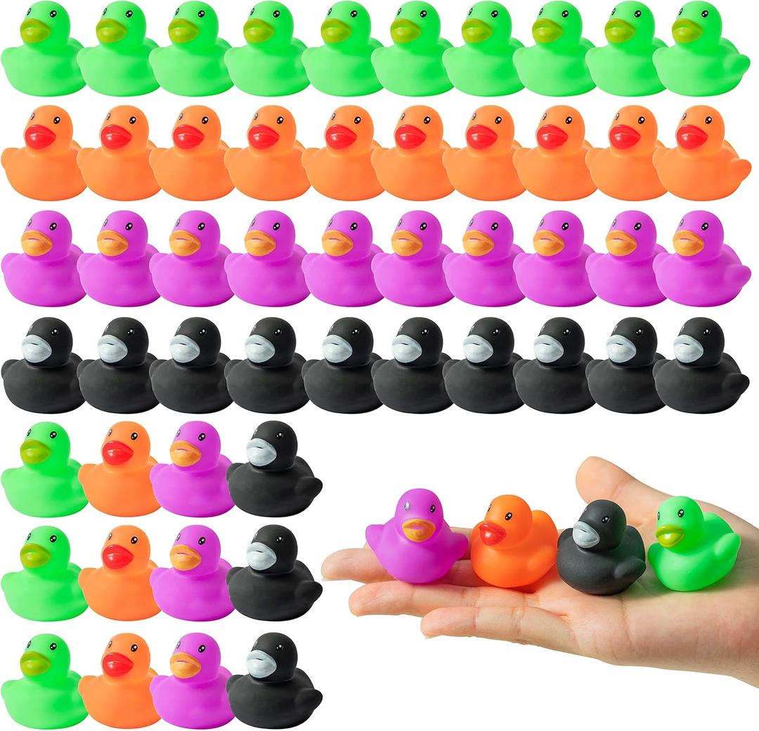 Haooryx Halloween Mini Rubber Duckies Bath Toys - 60Pcs Colorful Tiny Ducks Squeak Bathtub Float Ducky for Halloween Carnival Game Treat Goodie Gift Toddler Baby Shower Birthday Pool Party Decoration