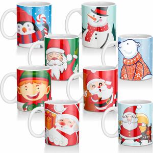 Nuogo 8 Pieces Christmas Coffee Mugs Bulk 11 oz Set with Handle Ceramic Matching Xmas Mugs for Home School Office Table Centerpieces Housewarming Holiday Party Gift