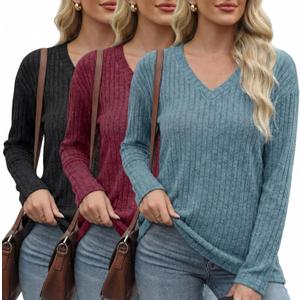 3 Pcs Women V Neck Sweater Winter Long Sleeve Shirts Lightweight Tunic Sweaters for Women 2026