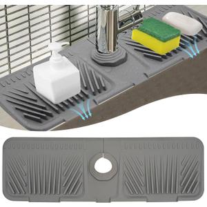 2 x Silicone Faucet Mat for Kitchen Sink, Perfect Valentines Day Gift, Sink Protector Splash Guard Drip Catcher Tray, Soap Sponge Holder Drying Mat, Fits Faucet Base 2.3in (Gray) (17.5" x 5.5")