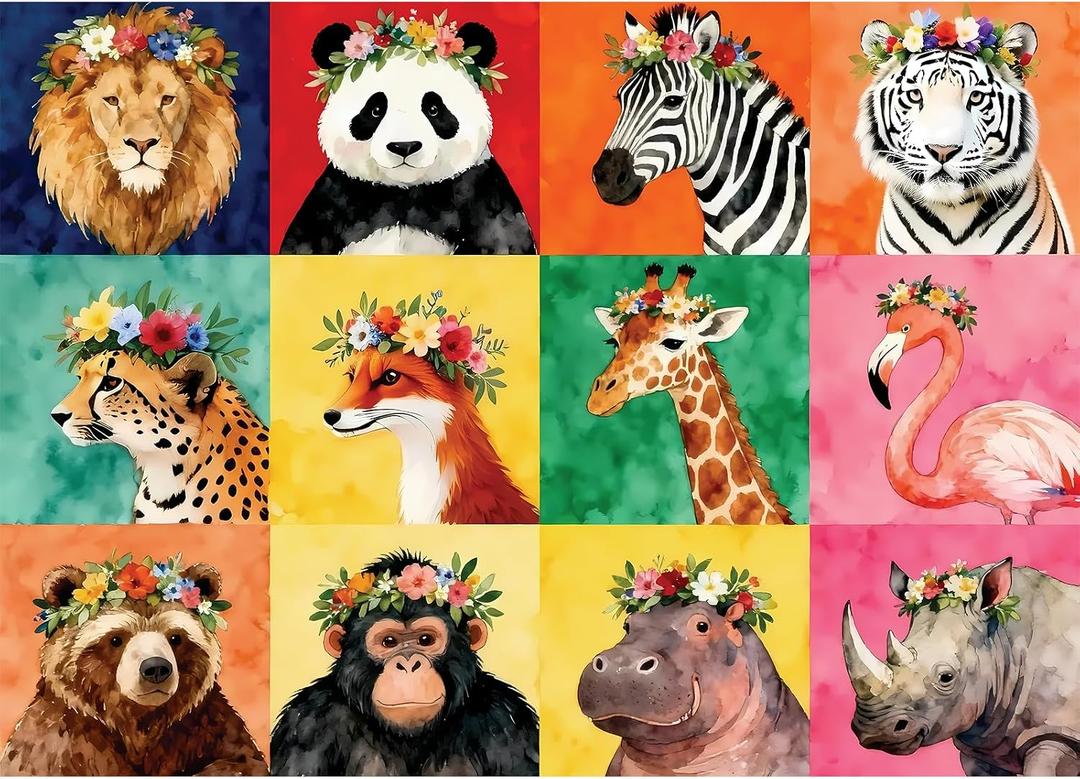 Puzzles for Adults 1000 Pieces - Beast-Themed Colorful Jigsaw Puzzles, Fun Family Game, Challenging Brain Teaser, 28 x 20 in, Great Gift Idea & Home Decor (Floral Beasts)