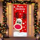 Christmas Door Cover Decorations Reindeer Front Door Cover Reindeer Background for Holiday Xmas Hanging Banner Christmas Door Decorations Home Decor