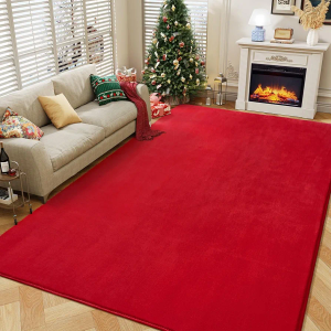 Amearea Modern Area Rugs for Bedroom Living Room, 4x6 Feet Red Thickened Memory Foam Rug, Fluffy Indoor Washable Rugs Non Slip Minimalist Carpet for Kids Boys Girls Dorm Nursery Room Decor