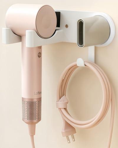 chochoyah Hair Dryer Holder Wall Mounted, Hair Dryer Organizer Self Adhesive Compatible with Dyson Blow Dryer Holder Aluminum BlowDryer Holder Wall Mounted for Bathroom White