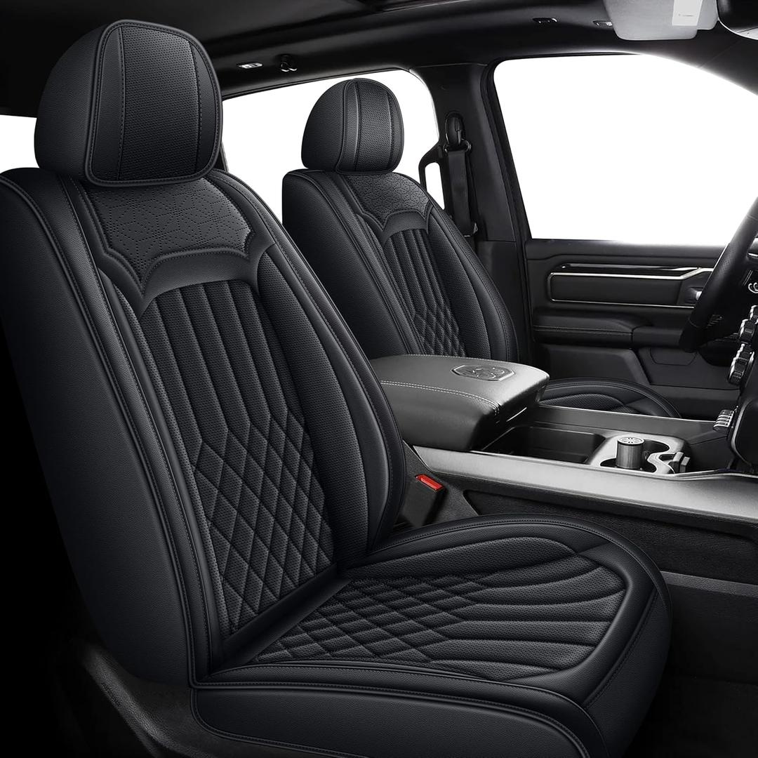 Pickup Seat Covers Fit for Dodge RAM 1500 2002-2025 2026 Full Set Leather Waterproof Seat Cover Custom Fit Dodge Ram 2500 3500 Quad Cab Crew Double Cab, Only Rear Seat Curved Bench Version