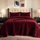 Tribeca Living Luxury Velvet Quilt Queen Size Set - 260GSM Ultra-Soft Oversized Velvet Bedspread Comforter Set with 2 Shams, in Florence Burgundy