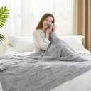 Snuggle Sac Faux Fur Throw Blanket for Couch, Knitted with Microfiber Fancy Yarn Blanket, Cozy Soft Warm Blankets for Sofa Bedroom Living Room,Solid Light Grey,50x60 inches