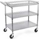 WDT Heavy Duty 3 Tier Utility Cart,Wire Rolling Carts with Wheels, Commercial Grade Service Cart with Shelving Liners and Handle Bar Metal Carts for Kitchen Office Hardware