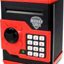 Kids Money Bank, Electronic Piggy Banks, Great Gift Toy for Kids Children, Auto Scroll Paper Money Saving Box Password Coin Bank,Perfect Toy Gifts for Boys Girls (Black red)