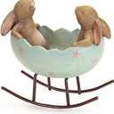KiaoTime Laughing Bunny Rabbits Rocking in an Easter Egg Cradle Spring Easter Decoration Vintage Rustic Country Bunnies Rabbit Figurine Statue (Bunnies in a Cradle)