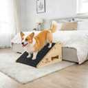 Wooden Dog Ramp for Bed, Sofa - Portable Pet Ramp with Non-Slip Carpet Surface & Bone-Shaped Handle, Senior Dog Stairs for Small Medium Breeds