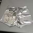 Kepblom Womens Metallic Booty Shorts High Waisted Shiny Rave Bottoms for Dance Festival Costumes (Medium, Silver)