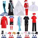 51 Pcs Themed Doll Clothes & Accessories  Educational Role Play Gift Set for Girls with 10 Outfits (Doctor, Bride, Mermaid, Santa, Chef etc.),10 Shoes, 5 Stands  Fits 11.5 Inch Dolls(No Doll)