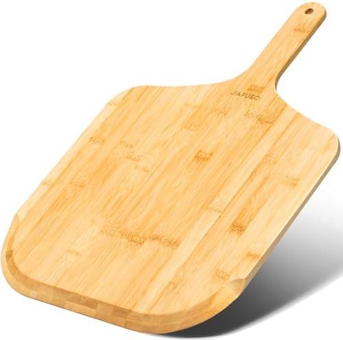 JIAFUEO Pizza Peel 14 Inch, Large Bamboo Pizza Paddle Spatula - Wooden Serving Board, Oven Accessory for Baking Homemade, Wood Cutting Board for Cheese Bread Fruit Vegetables