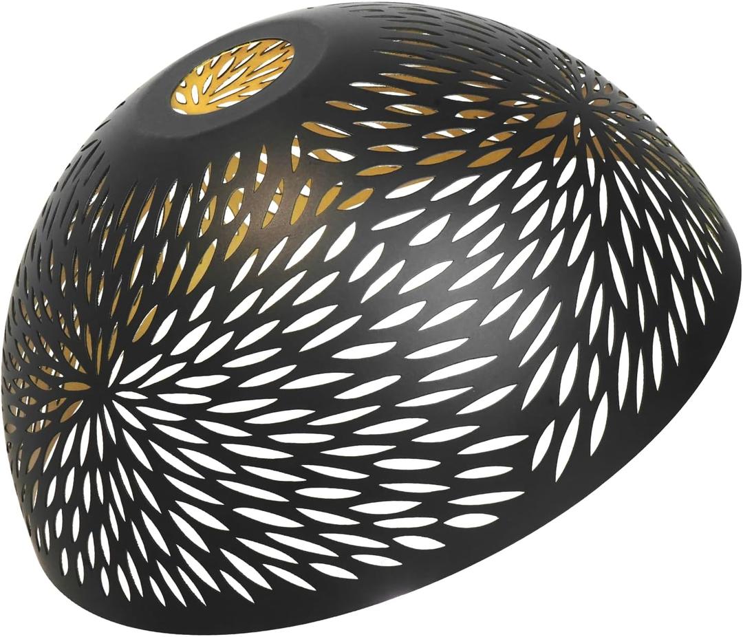 Metal Dome Lamp Shade, Laser Chrysanthemum Lampshade,Medium Wall Lampshade for pendant light shade,clip on lamp shade Modern Lighting Decor,10" Diameter x 4.72" Height, Black Outside and Gold Inner