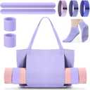 Yoga Bag Set for Women Including Yoga Mat Tote Bag Booty Resistance Band Non Slip Sports Socks Silicone Ties for Pilates Travel Workout Office (Without Mat) (Purple)