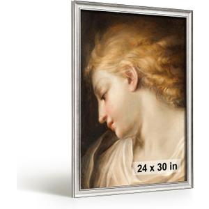 HLiWEGNS Vintage Silver 24x30 Frame Poster Frame with Brushed Silver Finish Picture Frame for 24 x 30 Artwork, Canvas Prints, Puzzles, and Wall Decor