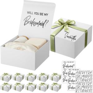 AmazingSpark 8 Sets Bridesmaid Proposal Boxes Will You Be My Bridesmaid Box Wedding Gift Boxes with Lids Name Maid Matron of Honor Proposal Box for Wedding Party Favors(Sage Green)