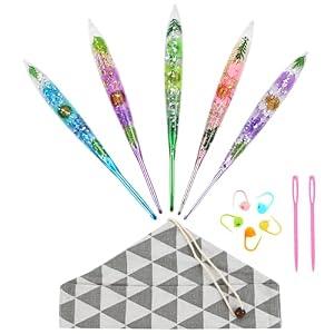 5Pcs Crochet Hooks Ergonomic Crochet Hook with Floral Plastic Grips Longer Smooth Glide Crocheting Hook for Arthritic Hands,Beginners & Professional Mother's Day Gifts Crochet Kit