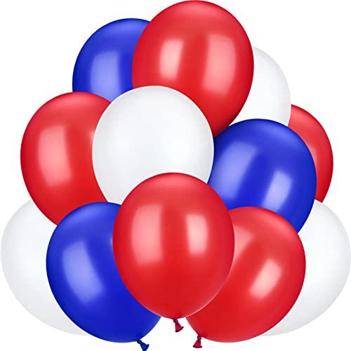 TecUnite 100 Pcs Red White Blue Latex Balloons 15.7 Inch Colorful Round Balloons for 4th of July Decorations Independence Day Patriotic Wedding Birthday Party Decoration