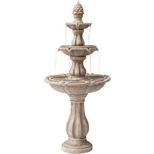 XBrand 51" 3-Tier Outdoor Waterfall Fountain, Weather-Resistant Resin Freestanding Water Feature with Pump, Beige