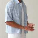 GORGLITTER Men's Striped Button Up Down Cropped Shirt Short Sleeve Boxy Tee (Purple),L