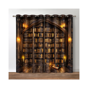 Books Bookcase Cat Candle Decor Shading Drapes for Bedroom Study Classroom Living Room Darkening Grommet Window Drapes 1Panel Set,  32×80