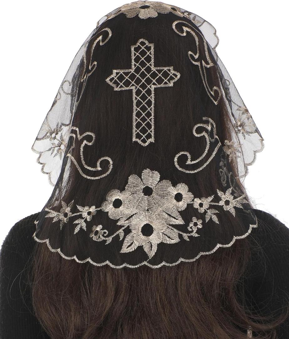 Bozidol Mantilla Veils Catholic Mass: Round Camellia Cross Church Veil, Chapel First Communication Veil for Girls Religious