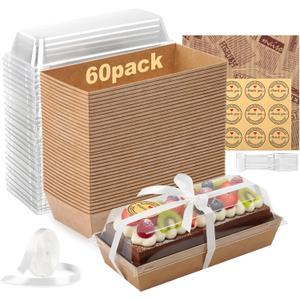 WERTIOO 60Pcs Charcuterie Boxes with Clear Lids - 7 Inch Disposable Paper Mini Charcuterie Boxes, To Go Bakery Dessert Boxes with Lid for Sandwich, Cookie, Sushi, Cake Slice, and Strawberries (Brown)