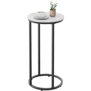 C Shaped End Table, Couch Side Tables for Living Room, Round Sofa End Table with Metal Frame, Small Wooden Snack Table for Bedroom, Small Spaces, Easy Assembly (Black)