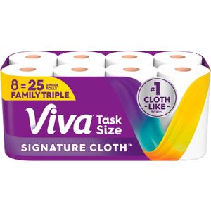 Viva Signature Cloth Paper Towels, Task Size, 8 Family Triple Rolls, 141 Sheets per Roll