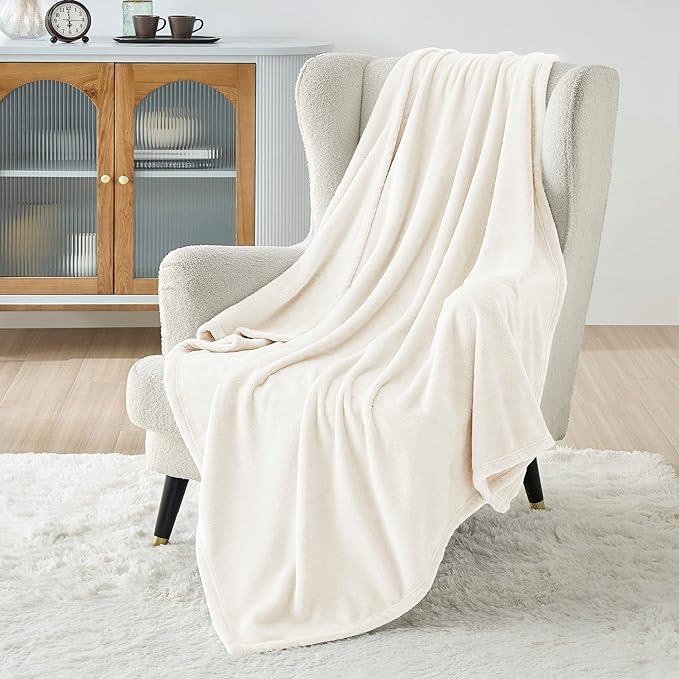 Bedsure Fleece Blanket Twin Size Cream - 300GSM Lightweight Plush Fuzzy Cozy Soft Warm Blanket for Bed, Sofa, Couch, Travel, Camping, 60x80 inches (Cream)