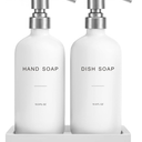 Prus Waso White Soap Dispenser for Kitchen Sink, Dish and Hand Soap Dispenser with Silver Stainless Steel Pump, Perfect for Kitchen Decor and Accessories. (Silver & White)