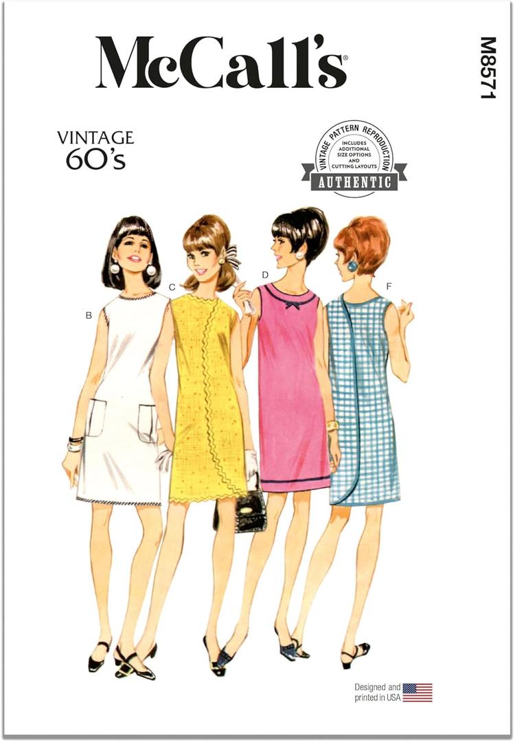 McCall's M8571A Vintage 1960's Misses' Wrap-A-Rounder Dress Sewing Pattern Packet, Design Code M8571, Sizes S-M-L-XL-XXL