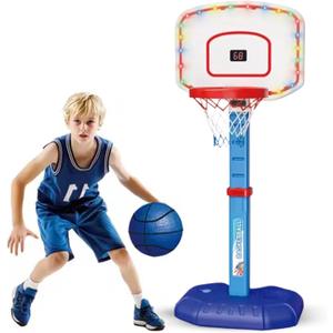 Basketball Hoop Set for Kids Toddler Indoor Outdoor, Digital Scoreboard, Adjustable Height 3 Levels, 2 Balls, Easy Setup, Poolside Sports Portable Goal, Ages 3-12, Toy for Boys Girls. (Pink)