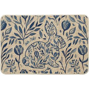 Artoid Mode Rabbit Bunny Flowers Easter Doormat, Home Decor Low-Profile Switch Rug Door Mat Floor Mat for Indoor Outdoor 24x35 Inch (Beige)