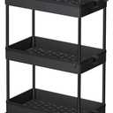Ronlap 3 Tier Slim Rolling Storage Cart with Wheels Plastic Utility Cart Organizer for Snack Craft Art Postpartum Baby Diaper Nail Makeup in Bathroom Laundry Room Kitchen Bedside Narrow Space, Black